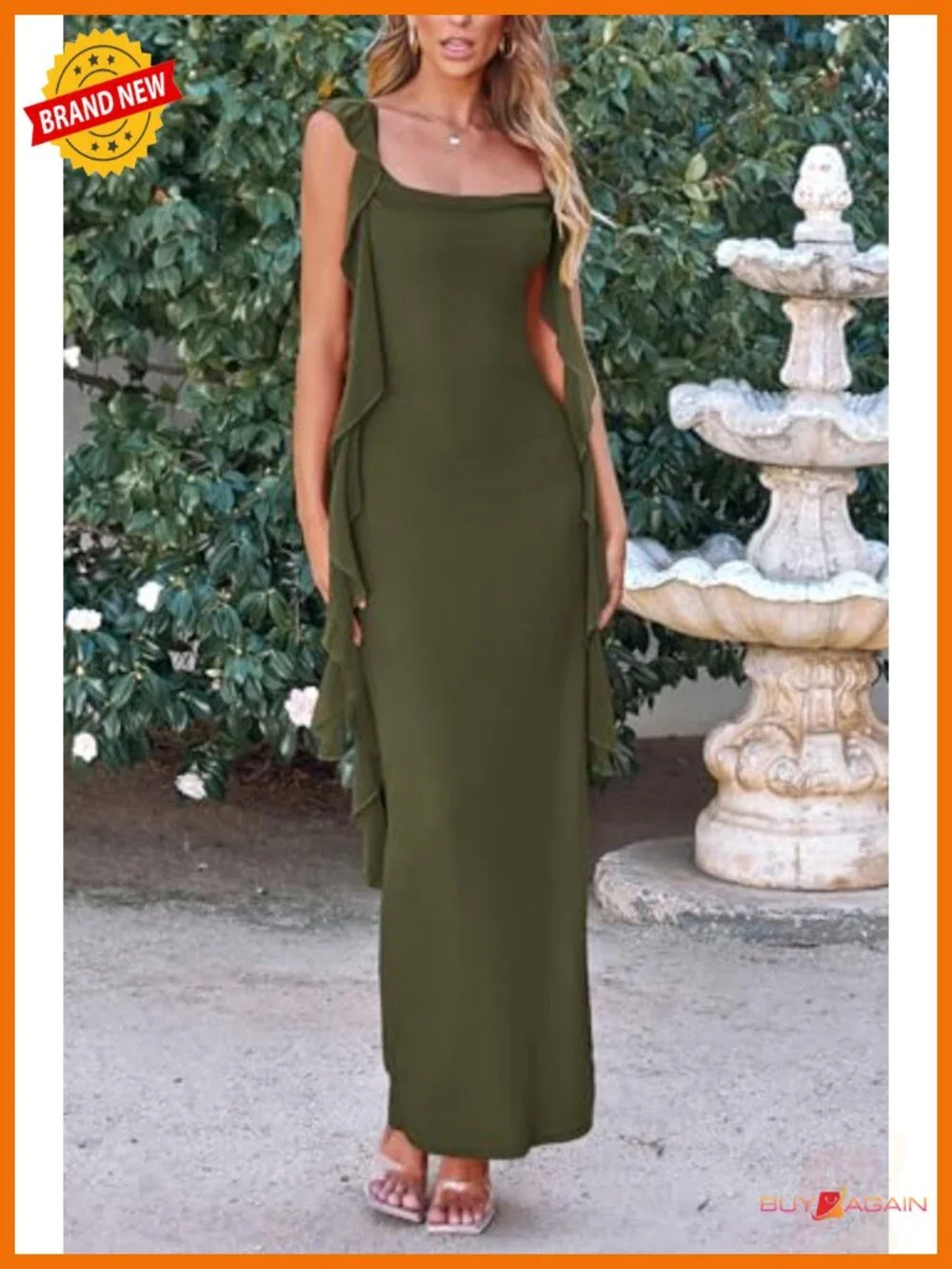 Women's Ruffle Bodycon Maxi Dress Sweetheart Neck Cap Sleeve Open Back Ruched